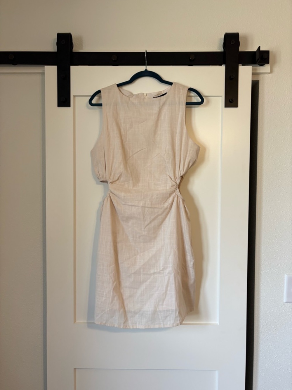 Sleeveless Cream Mini Dress with Side Ruching
